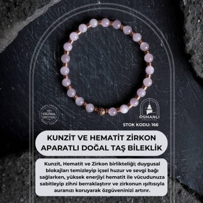 Sertifikalı Kunzit, Hematit Zirkon Aparatlı Doğal Taş Bileklik (SK:166) - 2