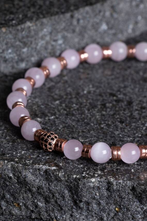 Sertifikalı Kunzit, Hematit Zirkon Aparatlı Doğal Taş Bileklik (SK:166) - 5