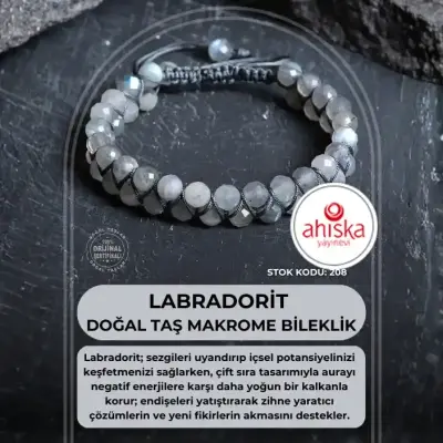 Sertifikalı Labradorit Çift Sıra Doğal Taş Makrome Bileklik (SK208) - Doğal Taş (1)