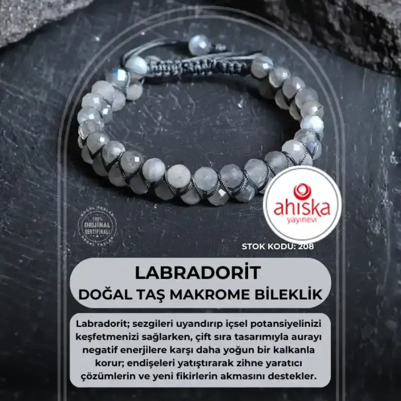 Sertifikalı Labradorit Çift Sıra Doğal Taş Makrome Bileklik (SK208) - 2