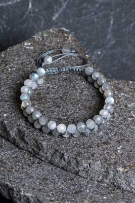 Sertifikalı Labradorit Çift Sıra Doğal Taş Makrome Bileklik (SK:208) - Osmanlı Doğal Taş