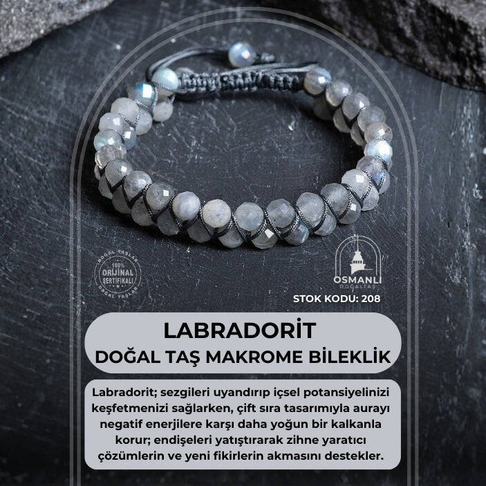 Sertifikalı Labradorit Çift Sıra Doğal Taş Makrome Bileklik (SK:208) - 2