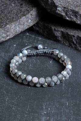 Sertifikalı Labradorit Çift Sıra Doğal Taş Makrome Bileklik (SK:208) - 3