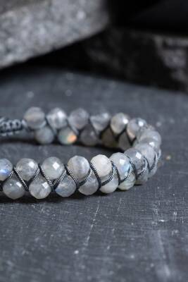 Sertifikalı Labradorit Çift Sıra Doğal Taş Makrome Bileklik (SK:208) - 4