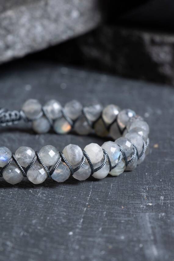 Sertifikalı Labradorit Çift Sıra Doğal Taş Makrome Bileklik (SK:208) - 4