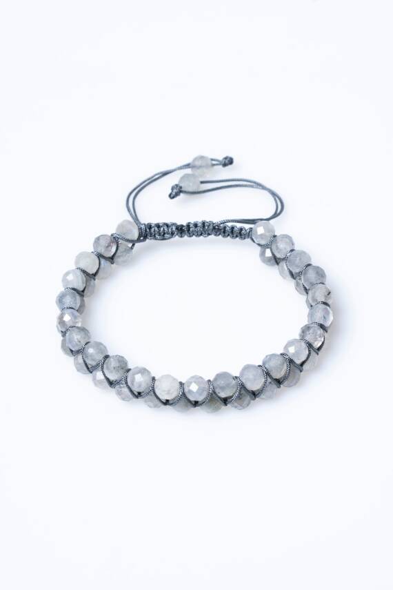 Sertifikalı Labradorit Çift Sıra Doğal Taş Makrome Bileklik (SK:208) - 6