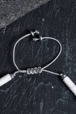 Sertifikalı Labradorit, Havlit, Hematit Doğal Taş Makrome Bileklik - 3