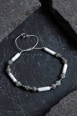 Sertifikalı Labradorit, Havlit, Hematit Doğal Taş Makrome Bileklik - 4