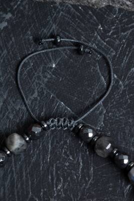 Sertifikalı Labradorit, Hematit Doğal Taş Makrome Bileklik - 2