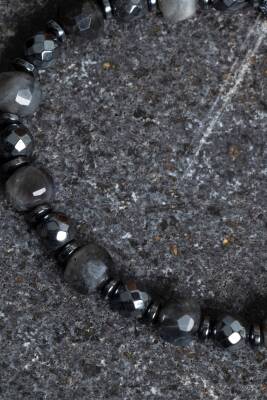 Sertifikalı Labradorit, Hematit Doğal Taş Makrome Bileklik - 3