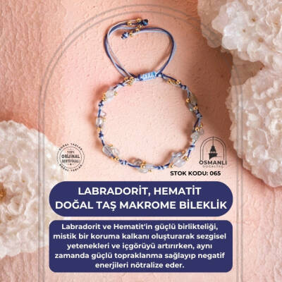 Sertifikalı Labradorit, Hematit Doğal Taş Makrome Bileklik (SK:081) - 2