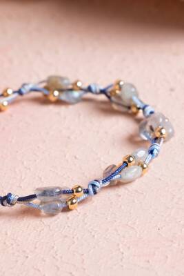 Sertifikalı Labradorit, Hematit Doğal Taş Makrome Bileklik (SK:081) - 3