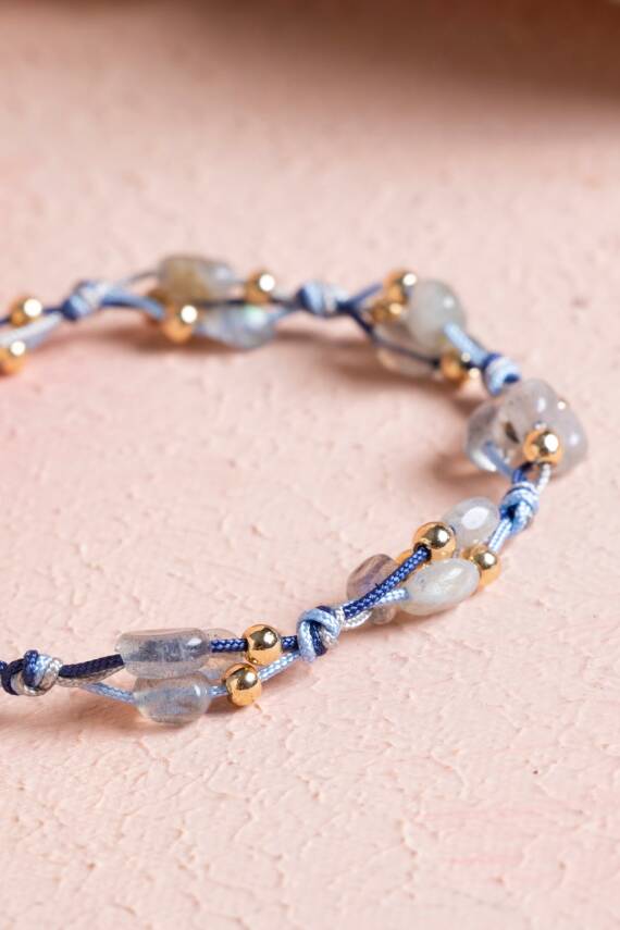 Sertifikalı Labradorit, Hematit Doğal Taş Makrome Bileklik (SK:081) - 3