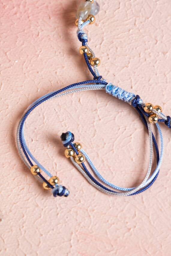 Sertifikalı Labradorit, Hematit Doğal Taş Makrome Bileklik (SK:081) - 4