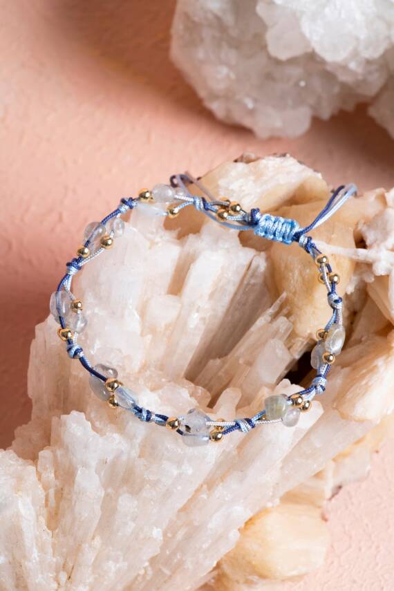 Sertifikalı Labradorit, Hematit Doğal Taş Makrome Bileklik (SK:081) - 5