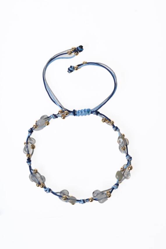 Sertifikalı Labradorit, Hematit Doğal Taş Makrome Bileklik (SK:081) - 6