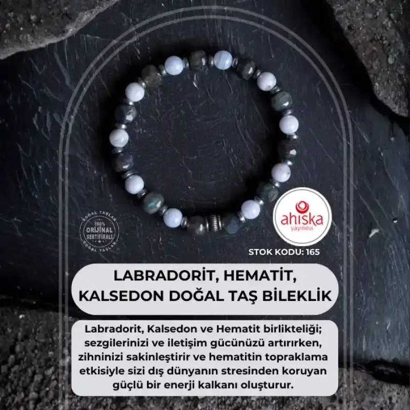 Sertifikalı Labradorit, Hematit ve Kalsedon Doğal Taş Bileklik (SK165) - 2