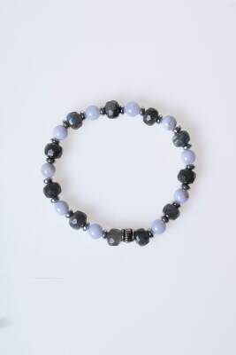 Sertifikalı Labradorit, Hematit ve Kalsedon Doğal Taş Bileklik (SK:165) - 6