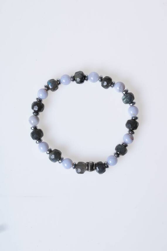 Sertifikalı Labradorit, Hematit ve Kalsedon Doğal Taş Bileklik (SK:165) - 6