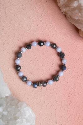 Sertifikalı Labradorit, Kalsedon Gümüş Aparatlı Doğal Taş Bileklik (SK:385) - Osmanlı Doğal Taş