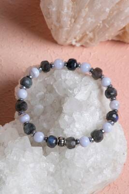 Sertifikalı Labradorit, Kalsedon Gümüş Aparatlı Doğal Taş Bileklik (SK:385) - 4