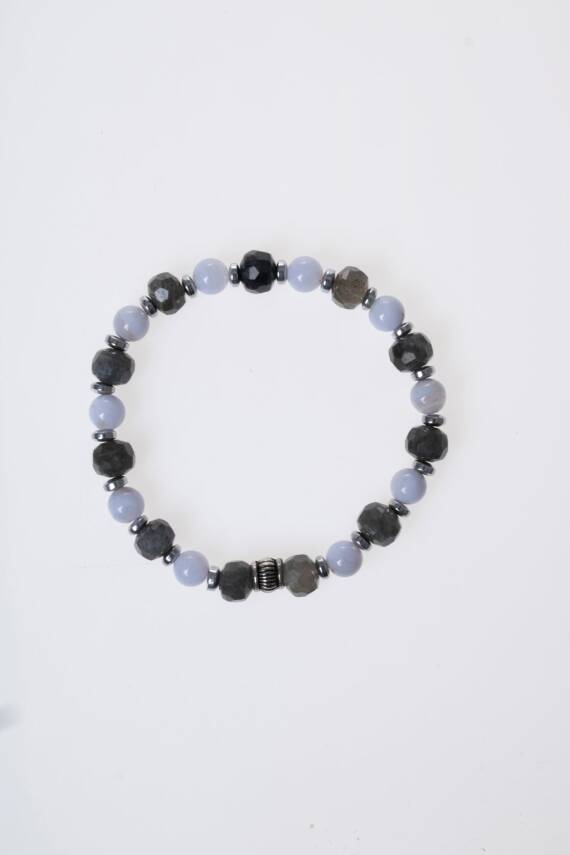 Sertifikalı Labradorit, Kalsedon Gümüş Aparatlı Doğal Taş Bileklik (SK:385) - 5