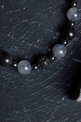 Sertifikalı Labradorit, Obsidyen, Hematit Doğal Taş Makrome Bileklik - 4