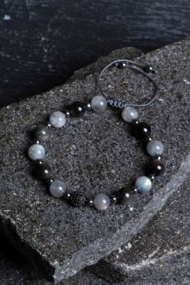 Sertifikalı Labradorit, Obsidyen, Hematit Doğal Taş Makrome Bileklik - 5