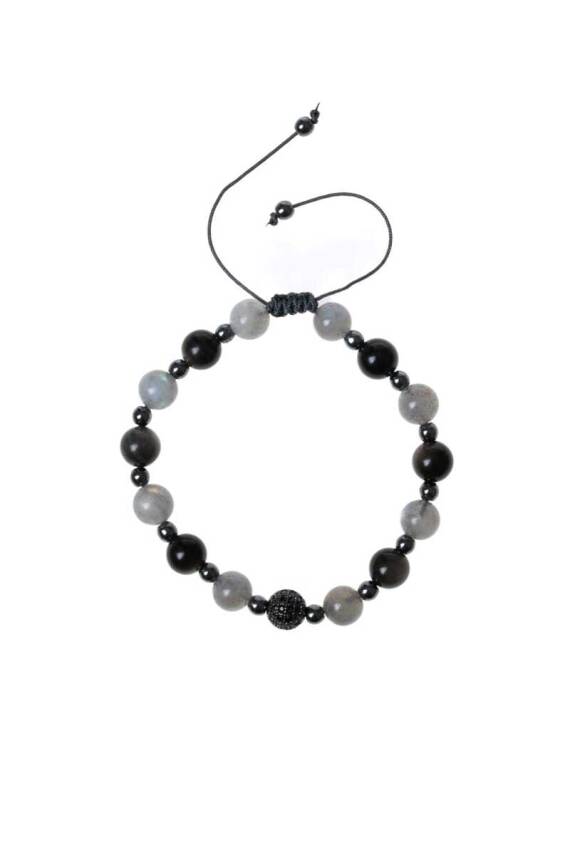 Sertifikalı Labradorit, Obsidyen, Hematit Doğal Taş Makrome Bileklik - 6