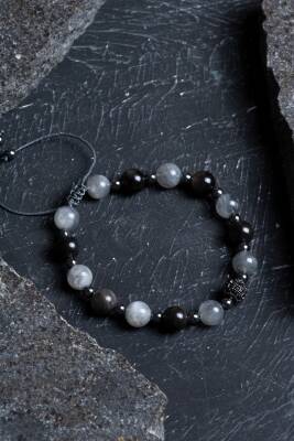 Sertifikalı Labradorit, Obsidyen, Hematit Doğal Taş Makrome Bileklik - Osmanlı Doğaltaş