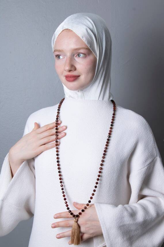 Sertifikalı Lal Elmas Kesim Fasetli Doğal Taş Tesbih Kolye 99luk - 8mm (SK:414) - 1