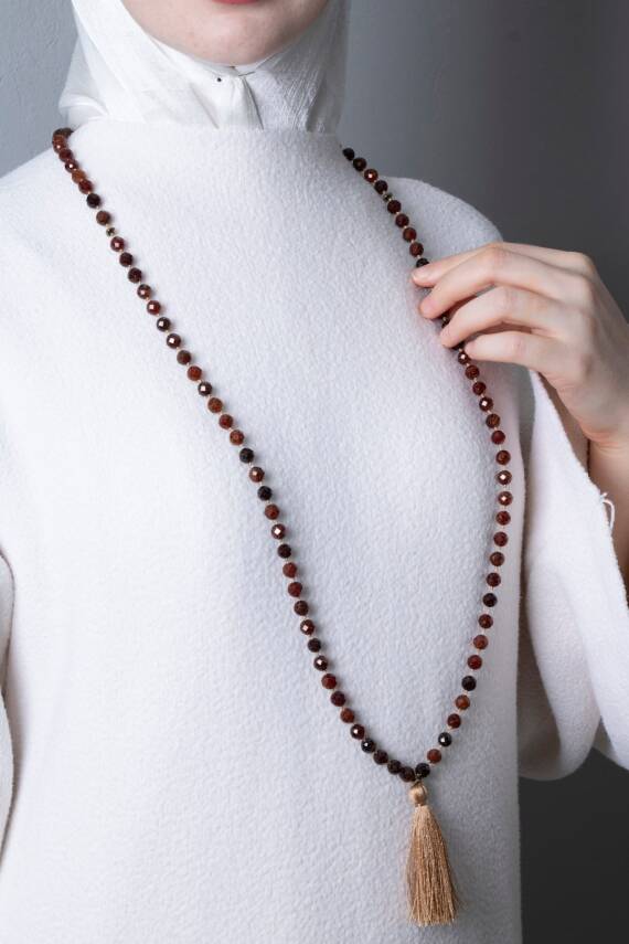 Sertifikalı Lal Elmas Kesim Fasetli Doğal Taş Tesbih Kolye 99luk - 8mm (SK:414) - 2