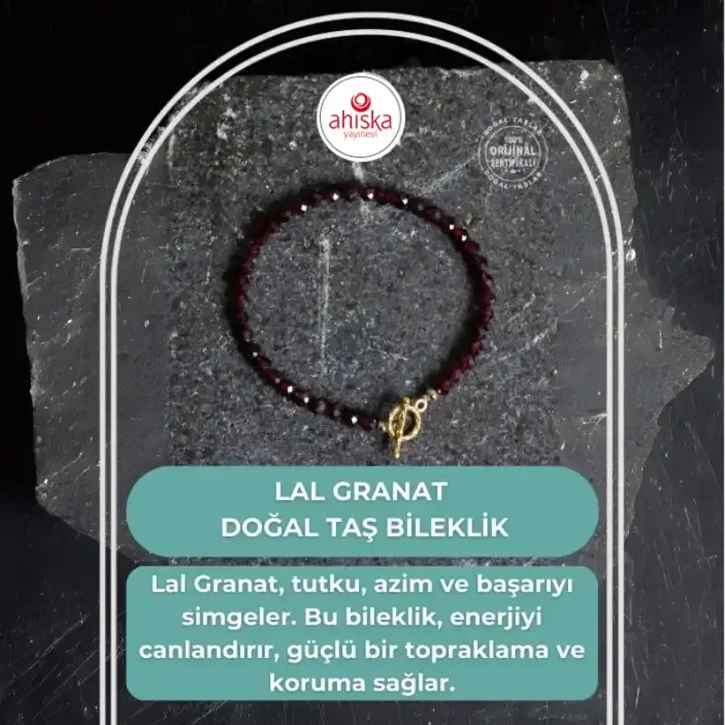 Sertifikalı Lal Granat Altın Kaplama Fasetli Doğal Taş Bileklik - 2