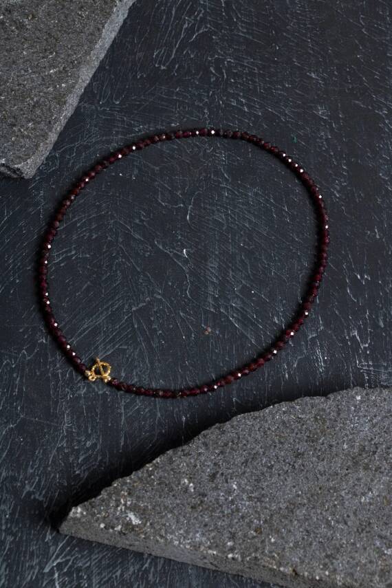 Sertifikalı Lal Granat Altın Kaplama Fasetli Doğal Taş Kolye - 1