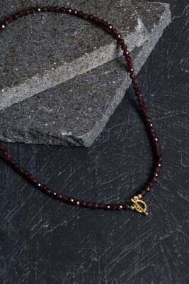 Sertifikalı Lal Granat Altın Kaplama Fasetli Doğal Taş Kolye - 3