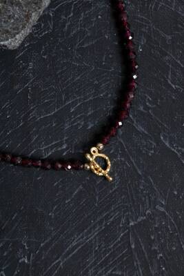 Sertifikalı Lal Granat Altın Kaplama Fasetli Doğal Taş Kolye - 4