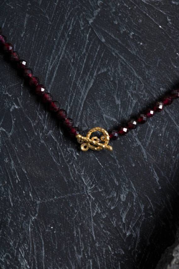 Sertifikalı Lal Granat Altın Kaplama Fasetli Doğal Taş Kolye - 5