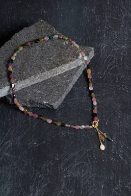 Sertifikalı Lal Granat Altın Kaplama Fasetli Doğal Taş Kolye - 2