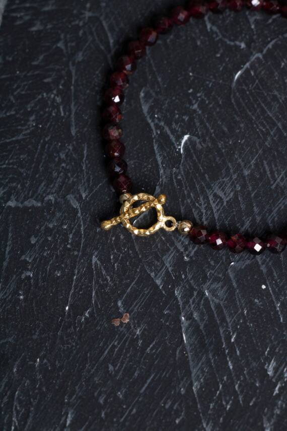 Sertifikalı Lal Granat Altın Kaplama Fasetli Doğal Taş Set - 4