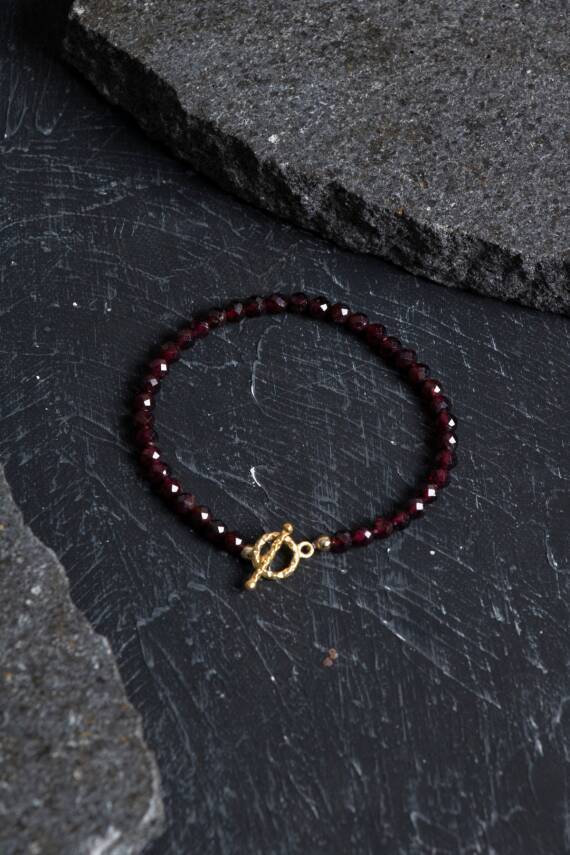 Sertifikalı Lal Granat Altın Kaplama Fasetli Doğal Taş Set - 5