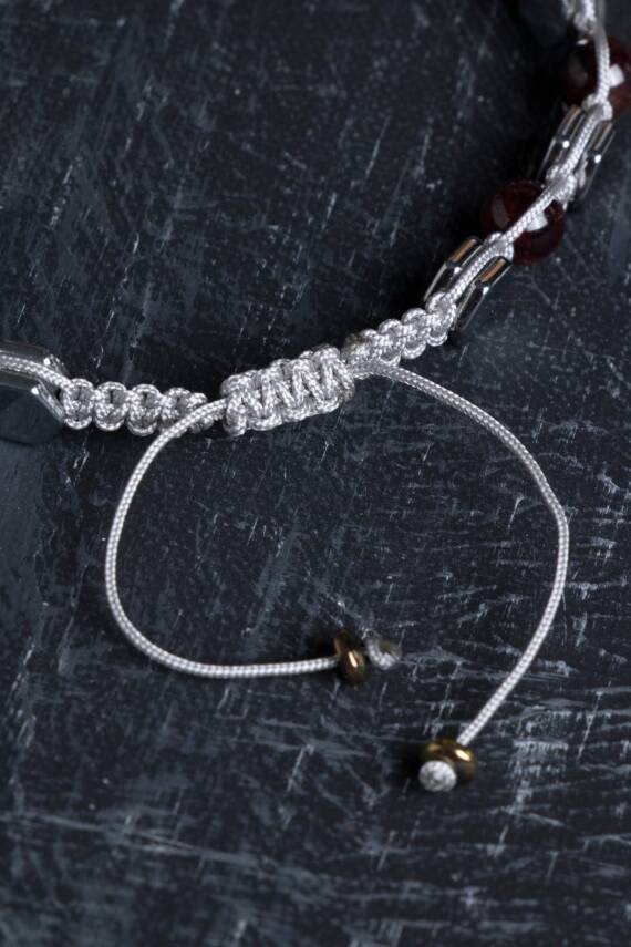 Sertifikalı Lal, Hematit Doğal Taş Makrome Bileklik - 4