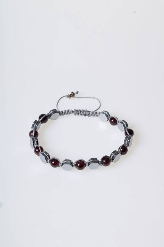 Sertifikalı Lal, Hematit Doğal Taş Makrome Bileklik - 5