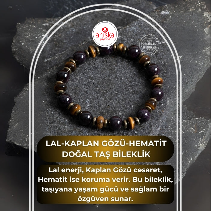 Sertifikalı Lal, Kaplan Gözü, Hematit Doğal Taş Bileklik - 2