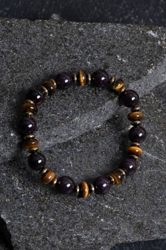 Sertifikalı Lal, Kaplan Gözü, Hematit Doğal Taş Bileklik - 1