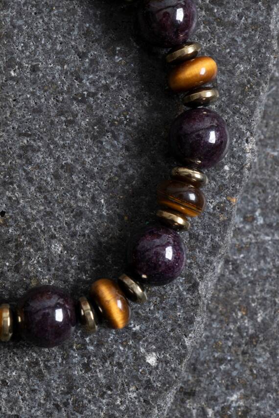 Sertifikalı Lal, Kaplan Gözü, Hematit Doğal Taş Bileklik - 3