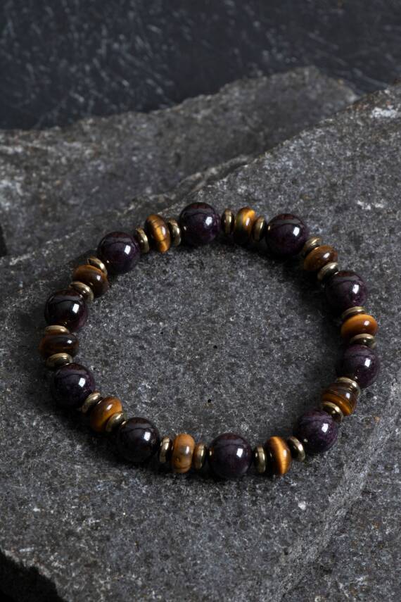 Sertifikalı Lal, Kaplan Gözü, Hematit Doğal Taş Bileklik - 4