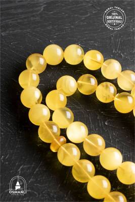 Sertifikalı Lale Motifli 12,5 mm Küre Kesim Gold Kaplama Gümüş Kehribar Tesbih - 43,50 gr - 4