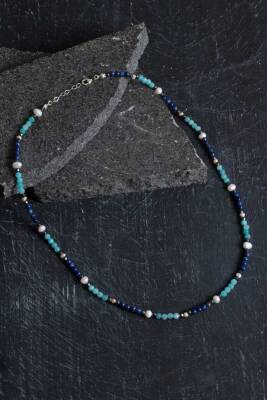 Sertifikalı Lapis, Amazonit, İnci Doğal Taş Kolye - Doğal Taş