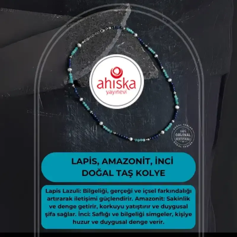 Sertifikalı Lapis, Amazonit, İnci Doğal Taş Kolye - 2
