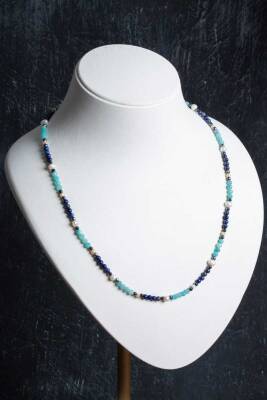 Sertifikalı Lapis, Amazonit, İnci Doğal Taş Kolye - 3